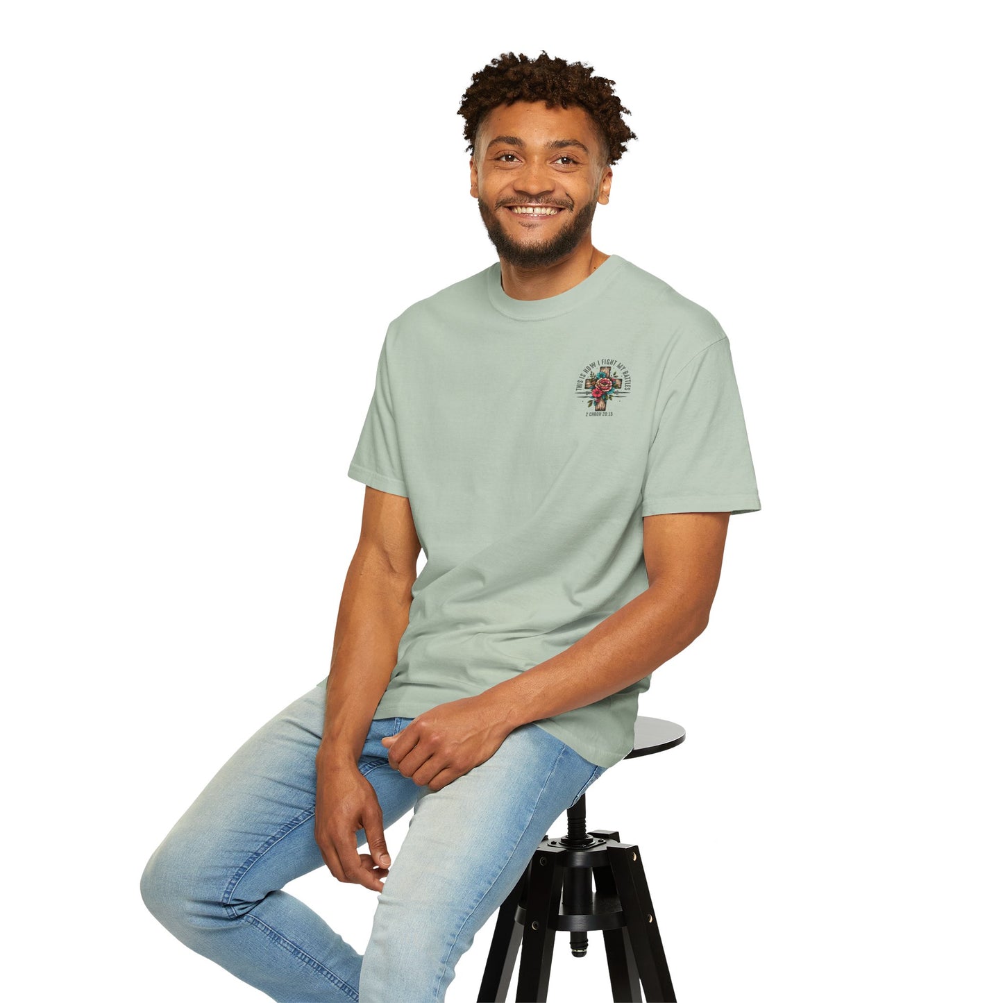 2 Chronicles 20:15 Unisex Floral Cross T-shirt – "This Is How I Fight My Battles"