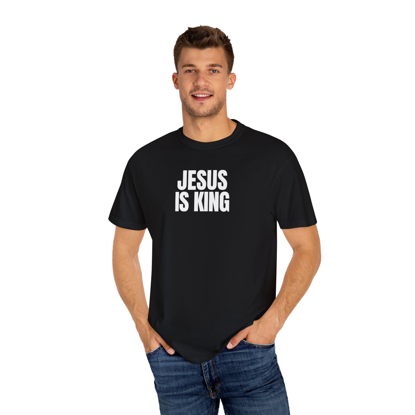 Jesus Is King Unisex Garment-Dyed T-Shirt, Faith Apparel, Christian Gift, Spiritual Wear, Casual Clothing, Religious T-Shirt