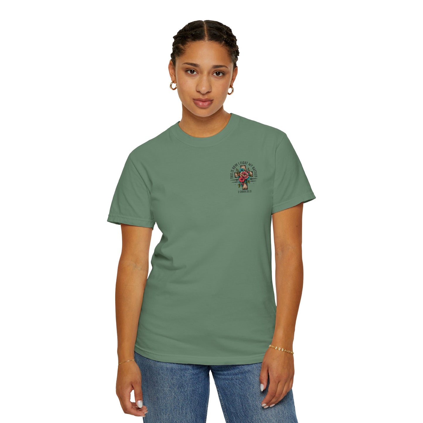2 Chronicles 20:15 Unisex Floral Cross T-shirt – "This Is How I Fight My Battles"