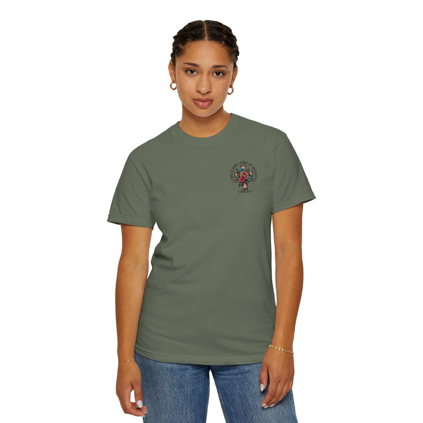 2 Chronicles 20:15 Unisex Floral Cross T-shirt – "This Is How I Fight My Battles"