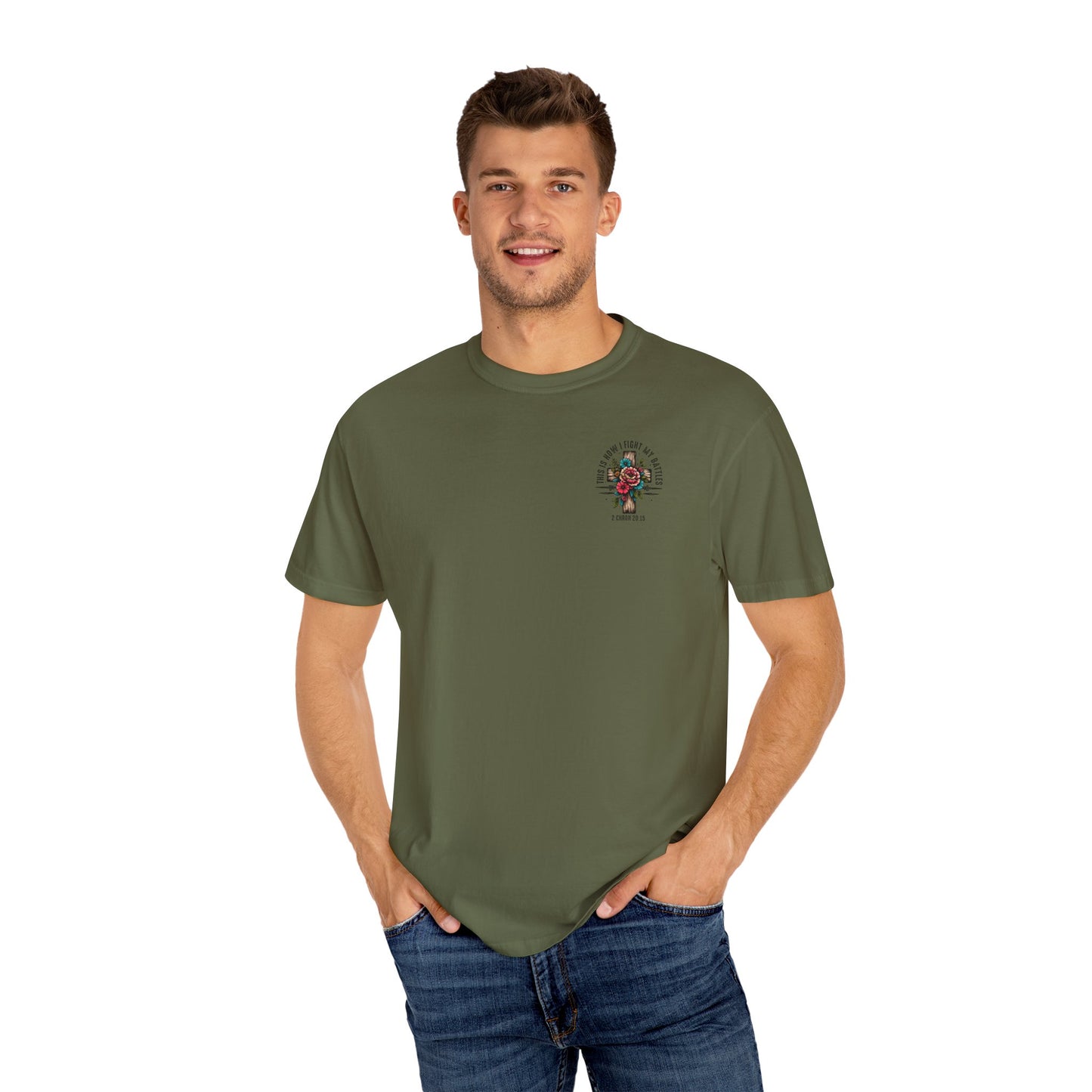2 Chronicles 20:15 Unisex Floral Cross T-shirt – "This Is How I Fight My Battles"