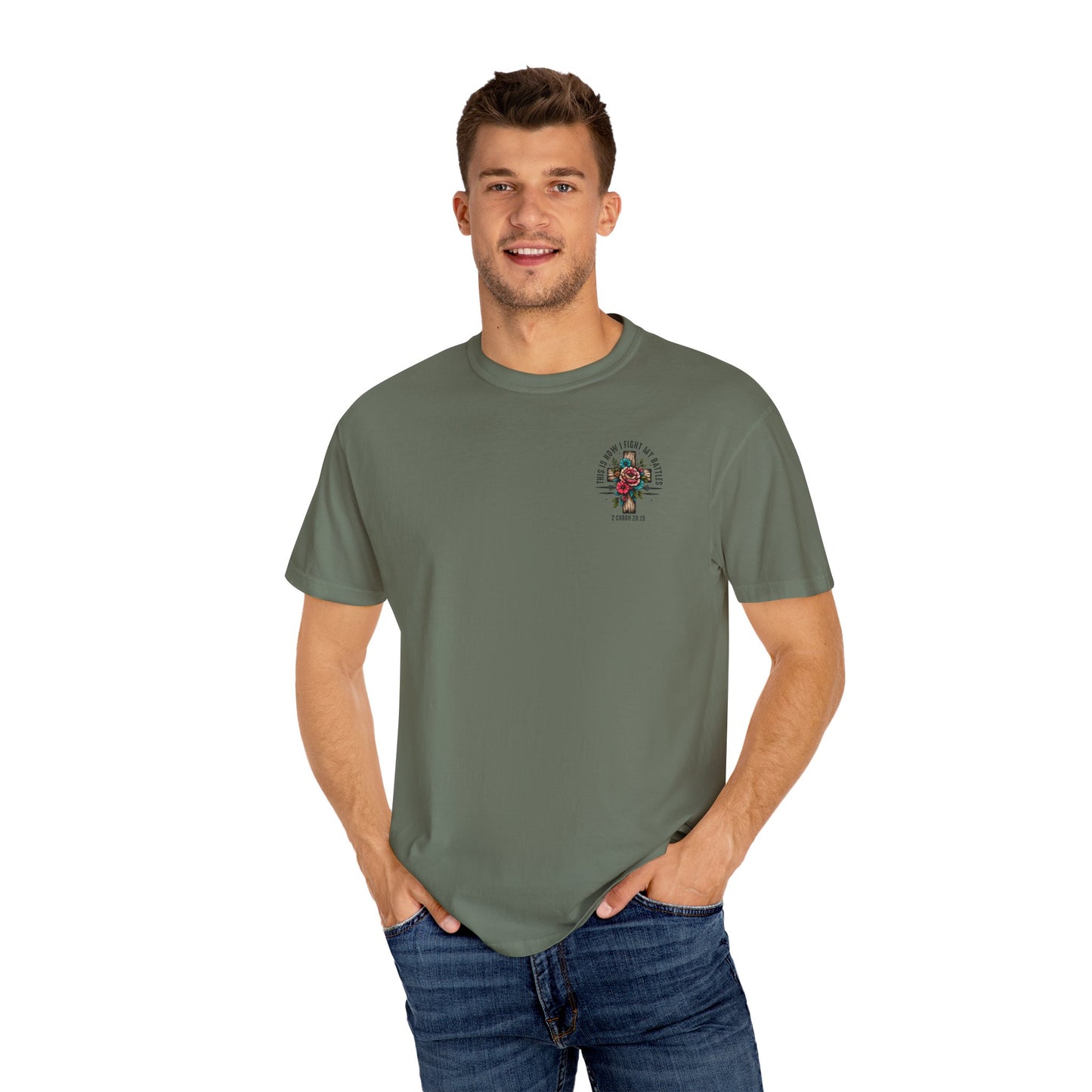 2 Chronicles 20:15 Unisex Floral Cross T-shirt – "This Is How I Fight My Battles"